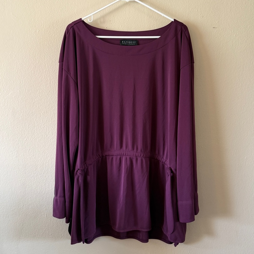 Eloquii Plum Purple Boat Neck Cinch Waist Jersey Knit Peplum Top Size 22/24
